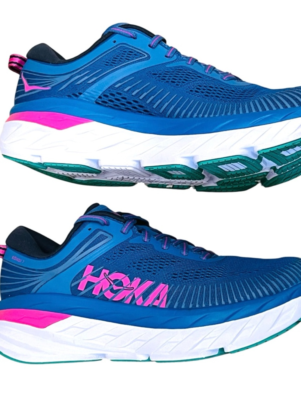 Hoka One One Bondi 7 Athletic Running Shoes Vallarta Blue/Phlox Pink Sz 8 - Picture 4 of 10
